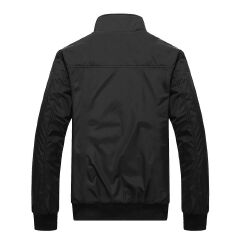 SXCHEN Men's Versatile Windbreaker Jacket – Black Lightweight Design With Stand Collar, Ribbed Trim, Plaid Lining, Suitable For Spring, Fall & Casual Outings