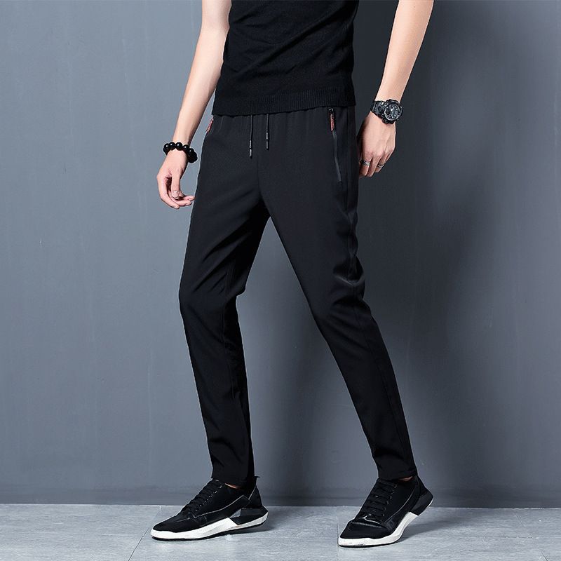 Men's Clothing Activewear Active Pants Ice Silk Thin Trousers Loose Zipper Straight Slim Casual Trousers Stretch Sports Trousers Black,2XL