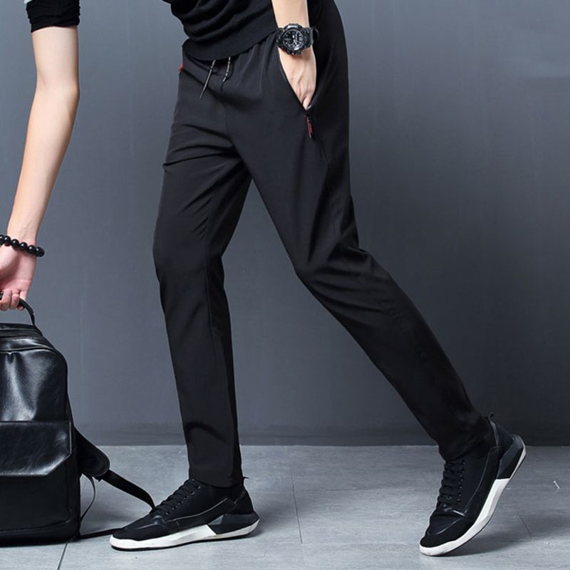 SXCHEN Men's Clothing Activewear Active Pants Ice Silk Thin Trousers Loose Zipper Straight Slim Casual Trousers Stretch Sports Trousers