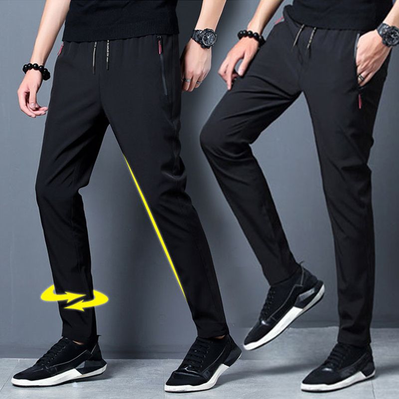 SXCHEN Men's Clothing Activewear Active Pants Ice Silk Thin Trousers Loose Zipper Straight Slim Casual Trousers Stretch Sports Trousers