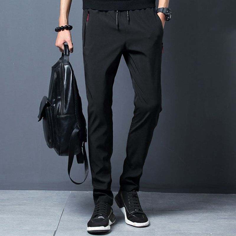 SXCHEN Men's Clothing Activewear Active Pants Ice Silk Thin Trousers Loose Zipper Straight Slim Casual Trousers Stretch Sports Trousers