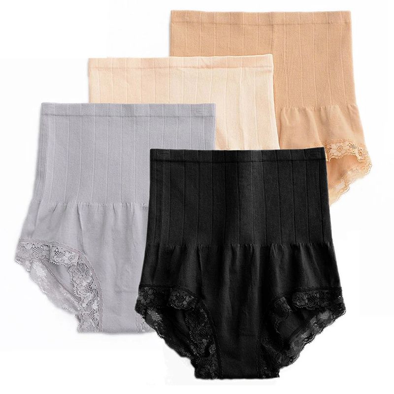 SXCHEN Women's Clothing Lingerie Panties【4-Pack】Seamless High Waist Tummy Control Panties Butt Lift Shaping Pants Body Shaping Lace Panties Sport Underpants