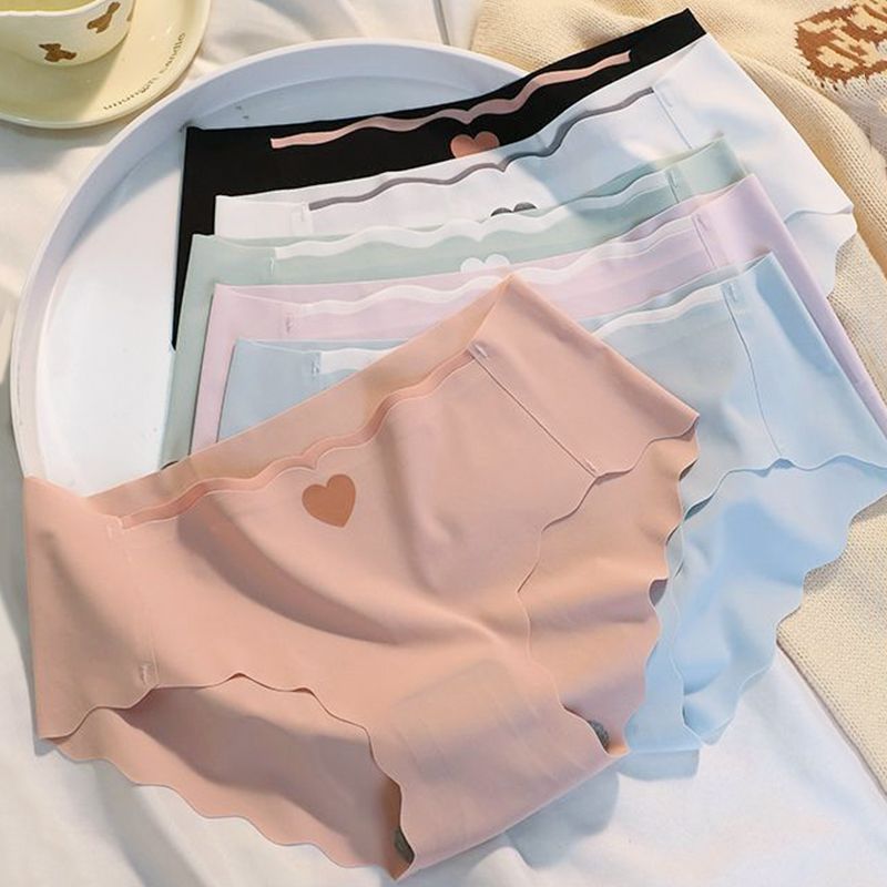 SXCHEN Women's Clothing Lingerie Panties【4-Pack】Love Heart Panties Seamless Antibacterial Pure Ice Silk Panties Thin Girls Sexy Mid-Waist Briefs Underwear