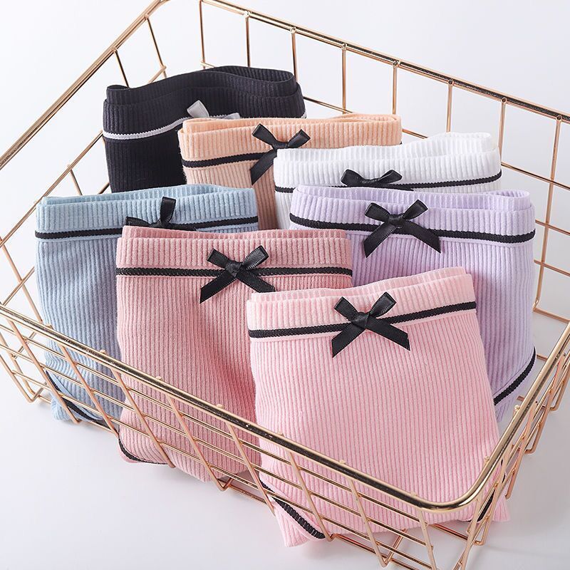 SXCHEN 【5-Pack】Women's Clothing Lingerie Panties Underwear For Female Students Korean Style Threaded Mid-Waist Girl's Cute Large Size Underwear Panties