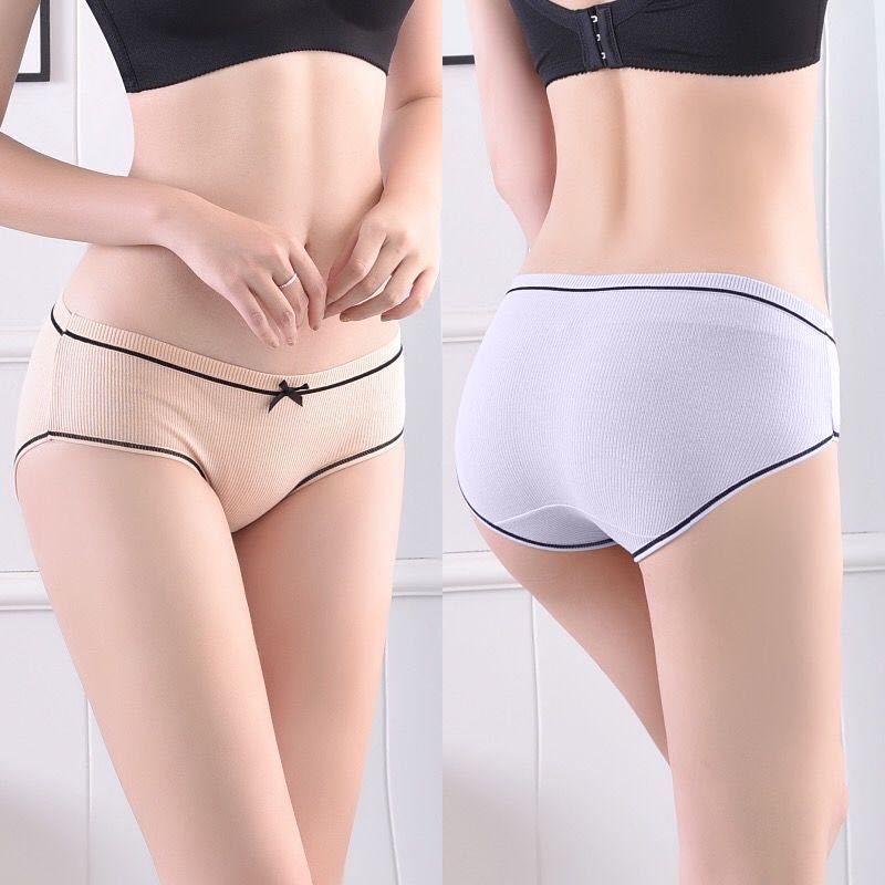 SXCHEN 【5-Pack】Women's Clothing Lingerie Panties Underwear For Female Students Korean Style Threaded Mid-Waist Girl's Cute Large Size Underwear Panties