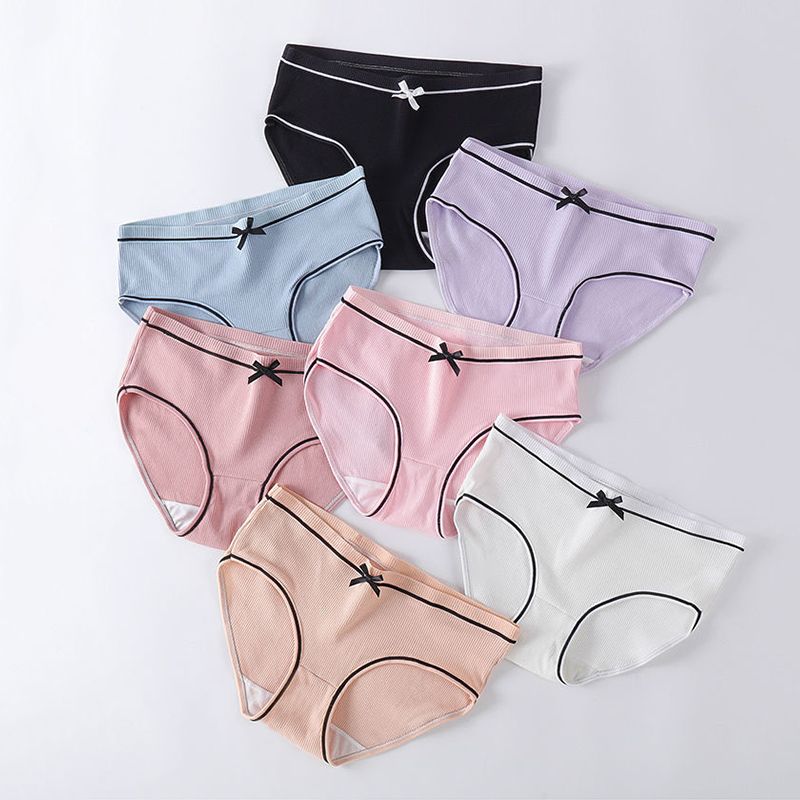 SXCHEN 【5-Pack】Women's Clothing Lingerie Panties Underwear For Female Students Korean Style Threaded Mid-Waist Girl's Cute Large Size Underwear Panties