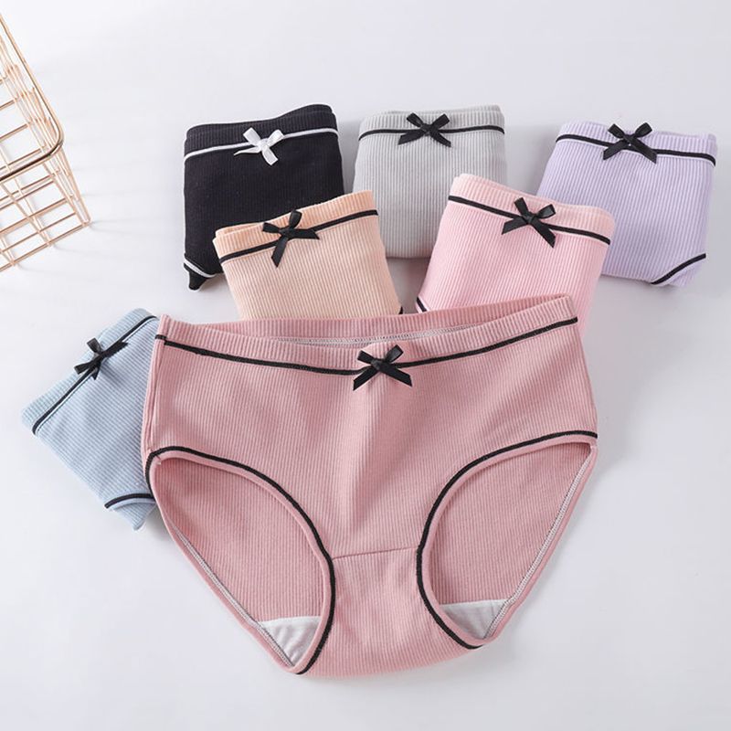 SXCHEN 【5-Pack】Women's Clothing Lingerie Panties Underwear For Female Students Korean Style Threaded Mid-Waist Girl's Cute Large Size Underwear Panties