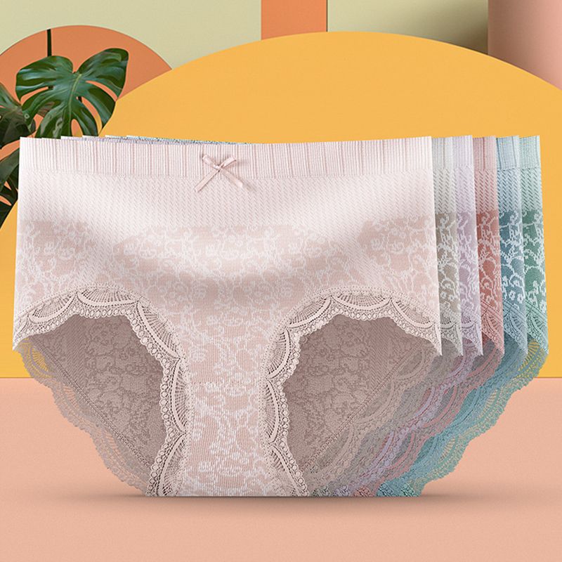 SXCHEN Women's Clothing Lingerie Panties【5-Pack】Mid-Waist Underwear Seamless Palace Bow Tummy Control Butt Lifting Briefs Panties