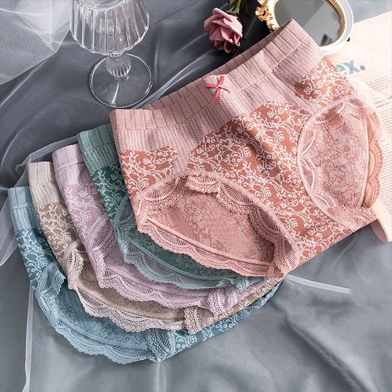SXCHEN Women's Clothing Lingerie Panties【5-Pack】Mid-Waist Underwear Seamless Palace Bow Tummy Control Butt Lifting Briefs Panties Random Colors【5-piece pack】 ,One Size