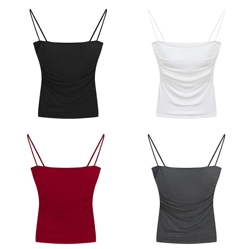 SXCHEN  Women's Tops Tanks Camis Tank Tops 【2-Pack】Hot Girl Pure Lust Pleated Camisole Spaghetti Straps Inside A Sleeveless Top And A Slim Vest Outside