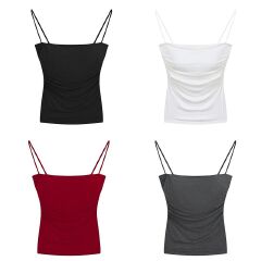 SXCHEN  Women's Tops Tanks Camis Tank Tops 【2-Pack】Hot Girl Pure Lust Pleated Camisole Spaghetti Straps Inside A Sleeveless Top And A Slim Vest Outside