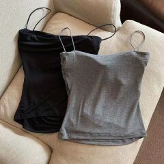 SXCHEN  Women's Tops Tanks Camis Tank Tops 【2-Pack】Hot Girl Pure Lust Pleated Camisole Spaghetti Straps Inside A Sleeveless Top And A Slim Vest Outside