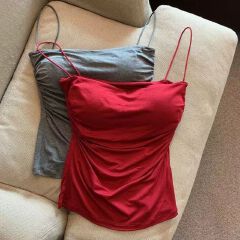 SXCHEN  Women's Tops Tanks Camis Tank Tops 【2-Pack】Hot Girl Pure Lust Pleated Camisole Spaghetti Straps Inside A Sleeveless Top And A Slim Vest Outside