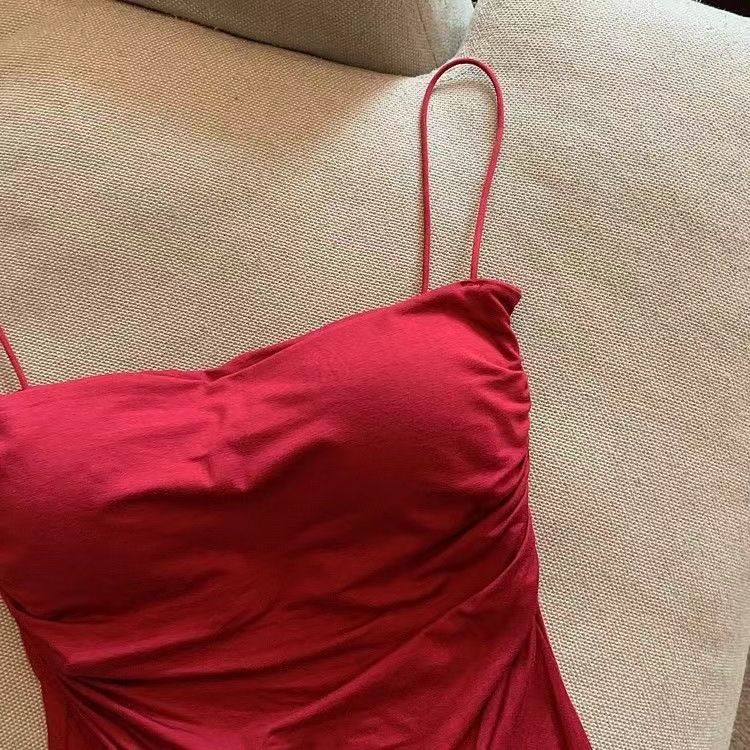 SXCHEN  Women's Tops Tanks Camis Tank Tops 【2-Pack】Hot Girl Pure Lust Pleated Camisole Spaghetti Straps Inside A Sleeveless Top And A Slim Vest Outside