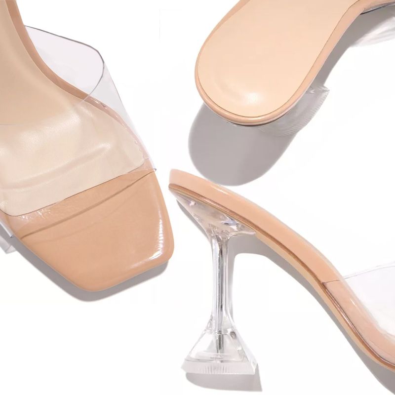 SXCHEN Women's Shoes Fish Mouth Sandals Heels Large Size Crystal High Heels For Women To Wear One-Line Transparent High Heels Open Shoe Fashion Beautiful Girls Shoe Slippers Non-slip