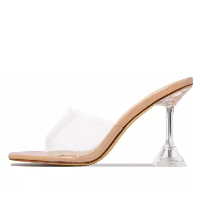 SXCHEN Women's Shoes Fish Mouth Sandals Heels Large Size Crystal High Heels For Women To Wear One-Line Transparent High Heels Open Shoe Fashion Beautiful Girls Shoe Slippers Non-slip