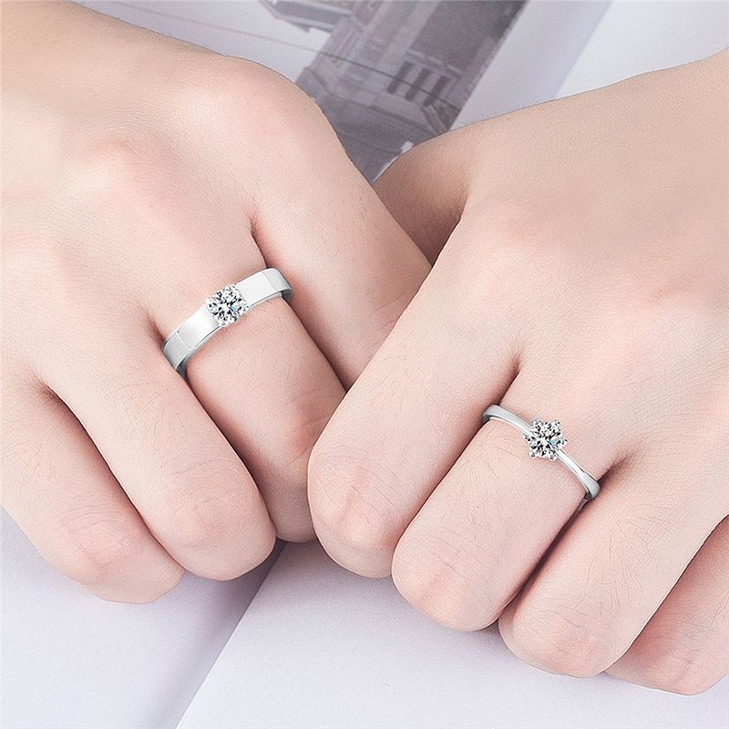 SXCHEN 2 Pcs Couple Ring Adjustable size Mosan Diamond Zircon Engagement Ring Men's and Women's Crown Classic Six-claw Couple Ring Couple Ring Eternal Ring Adjustable Open Ring Valentine's Day Gift