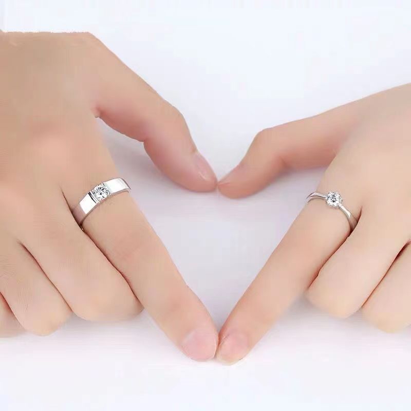SXCHEN 2 Pcs Couple Ring Adjustable size Mosan Diamond Zircon Engagement Ring Men's and Women's Crown Classic Six-claw Couple Ring Couple Ring Eternal Ring Adjustable Open Ring Valentine's Day Gift