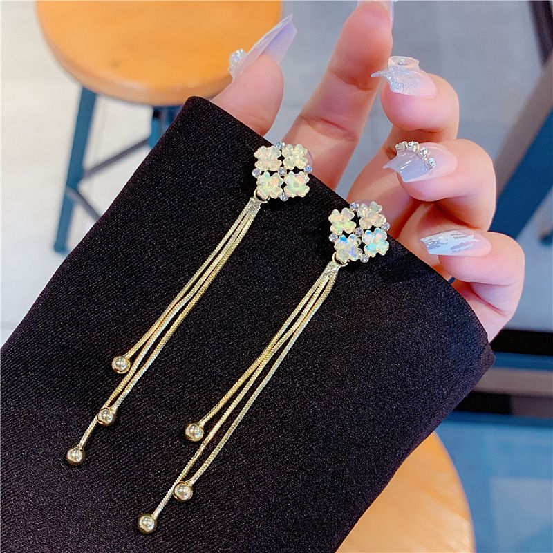 SXCHEN Women Earrings Long Crystal Tassel Dangle Earrings Girl Jewelry Hypoallergenic Earrings Flower Temperament Wild Earrings Lady Earrings Women's Fashion Accessories Girlfriend Gift Mom Party
