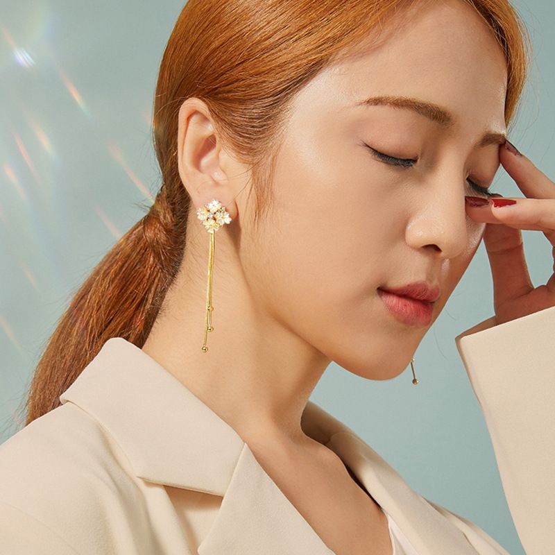 SXCHEN Women Earrings Long Crystal Tassel Dangle Earrings Girl Jewelry Hypoallergenic Earrings Flower Temperament Wild Earrings Lady Earrings Women's Fashion Accessories Girlfriend Gift Mom Party