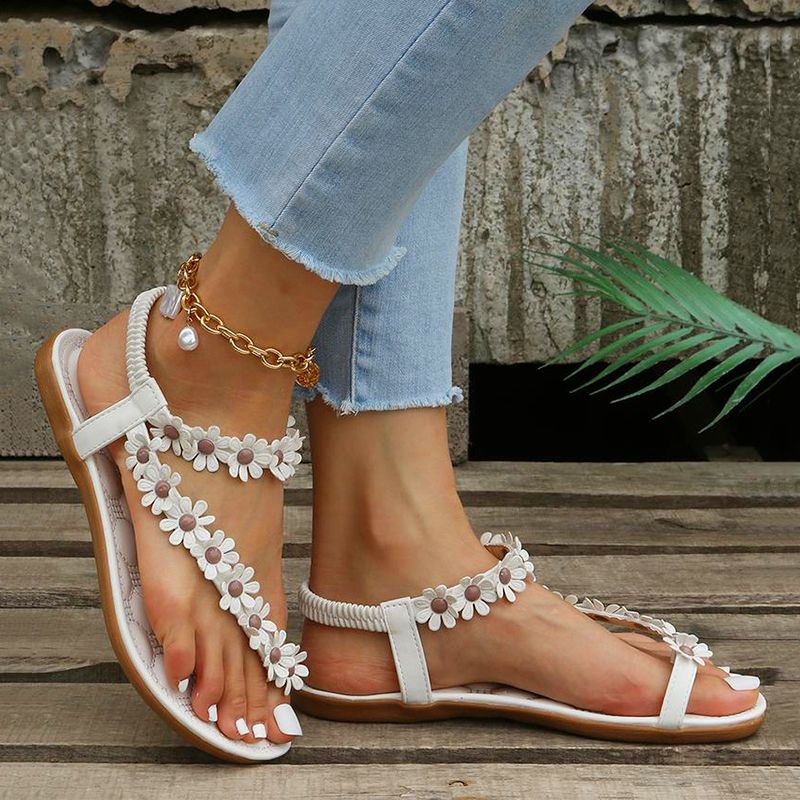 SXCHEN Ladies Shoes Women's Sandals Toe Flowers Casual Flat Shoes Women Flat Shoes Fashion Girls Open Toe Beach Sandalias Non-Slip Flat Heel Bohemian Sandals Casual Fashion Floral Flip Flops