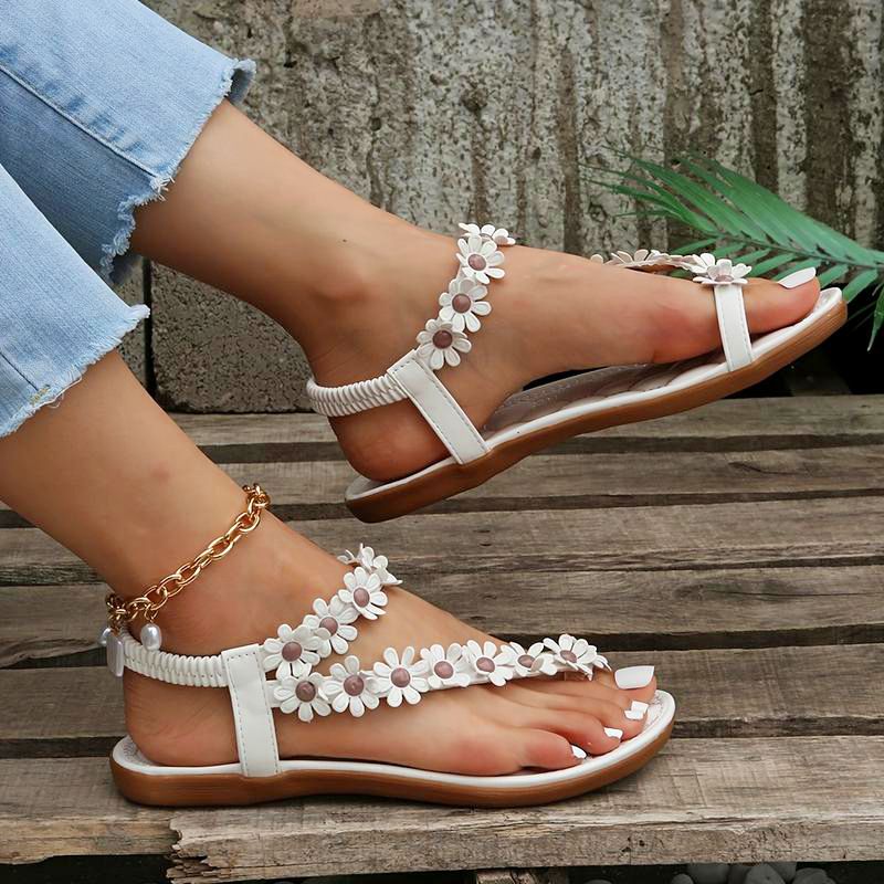 SXCHEN Ladies Shoes Women's Sandals Toe Flowers Casual Flat Shoes Women Flat Shoes Fashion Girls Open Toe Beach Sandalias Non-Slip Flat Heel Bohemian Sandals Casual Fashion Floral Flip Flops