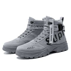 SXCHEN Men's Tactical High-Top Shoes – Grey Work Boots Durable Upper With Adjustable Strap, Padded Ankle Support, Ideal For Outdoor Adventures & Daily Use, All Sizes Available