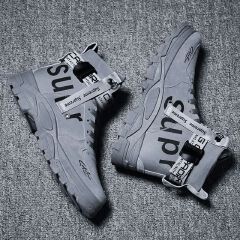 SXCHEN Men's Tactical High-Top Shoes – Grey Work Boots Durable Upper With Adjustable Strap, Padded Ankle Support, Ideal For Outdoor Adventures & Daily Use, All Sizes Available