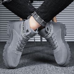 SXCHEN Men's Tactical High-Top Shoes – Grey Work Boots Durable Upper With Adjustable Strap, Padded Ankle Support, Ideal For Outdoor Adventures & Daily Use, All Sizes Available