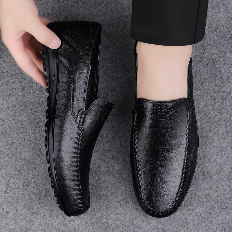 SXCHEN Loafers Leather Shoe Soft Bottom Soft Artificial Leather Dad Shoes Peas Shoes Lightweight slip on Driving Shoes Fashion Party Hot Sale Men's Casual Leather Hollow Breathable size41-44