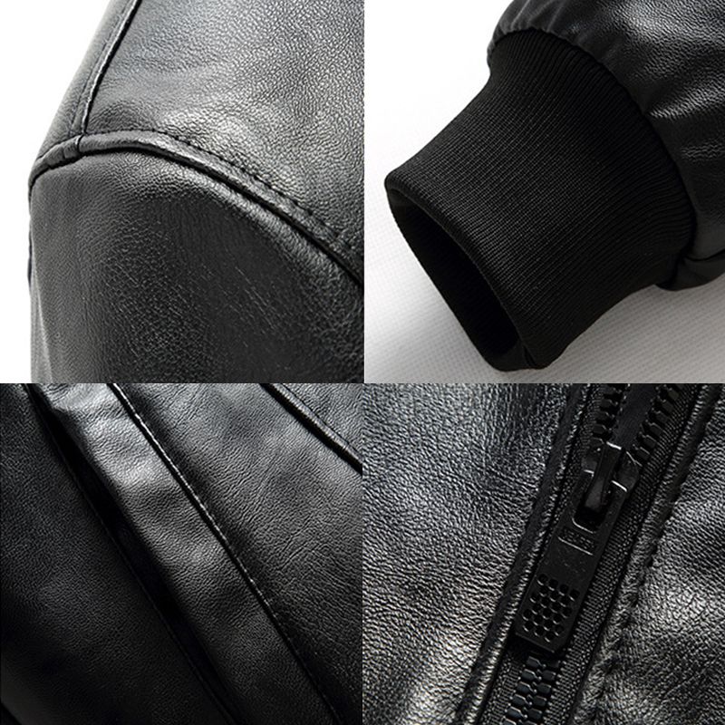 SXCHEN Men's Jacket High Quality Men PU Leather Motorbike Jacket Fashion Slim Fit  Coat Convenient Long Sleeve Stand Collar Neck Casual Boy Overcoat Black Trench Coats Parties Top Clubs Business Work