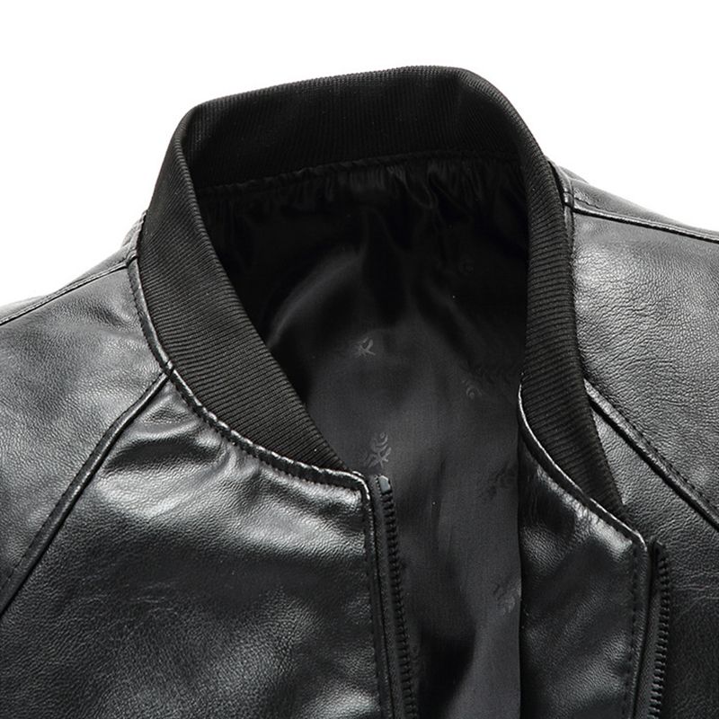 SXCHEN Men's Jacket High Quality Men PU Leather Motorbike Jacket Fashion Slim Fit  Coat Convenient Long Sleeve Stand Collar Neck Casual Boy Overcoat Black Trench Coats Parties Top Clubs Business Work