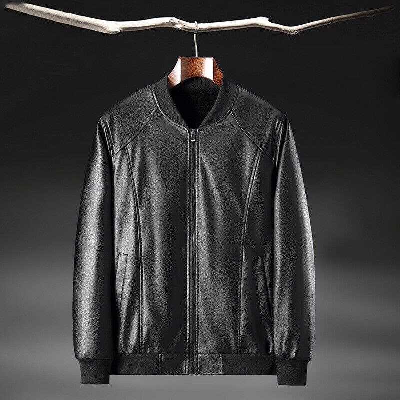 SXCHEN Men's Jacket High Quality Men PU Leather Motorbike Jacket Fashion Slim Fit  Coat Convenient Long Sleeve Stand Collar Neck Casual Boy Overcoat Black Trench Coats Parties Top Clubs Business Work