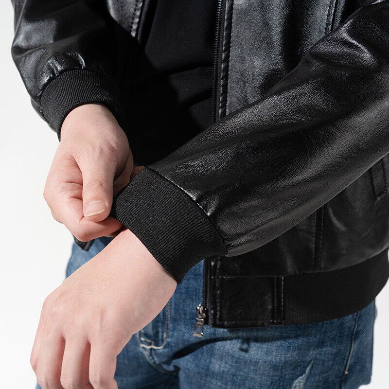 SXCHEN Men's Jacket High Quality Men PU Leather Motorbike Jacket Fashion Slim Fit  Coat Convenient Long Sleeve Stand Collar Neck Casual Boy Overcoat Black Trench Coats Parties Top Clubs Business Work