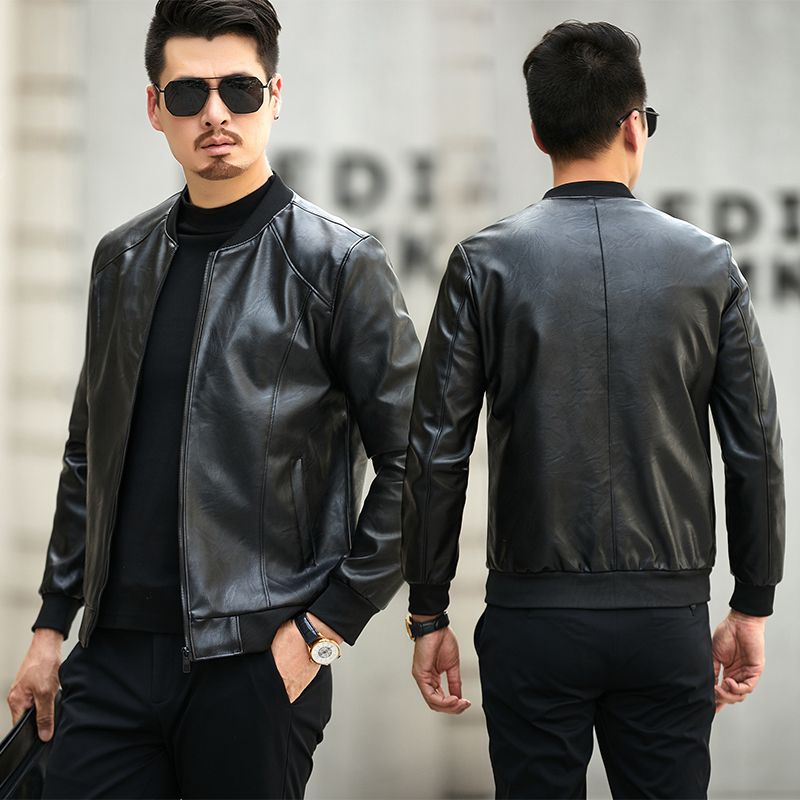 SXCHEN Men's Jacket High Quality Men PU Leather Motorbike Jacket Fashion Slim Fit  Coat Convenient Long Sleeve Stand Collar Neck Casual Boy Overcoat Black Trench Coats Parties Top Clubs Business Work