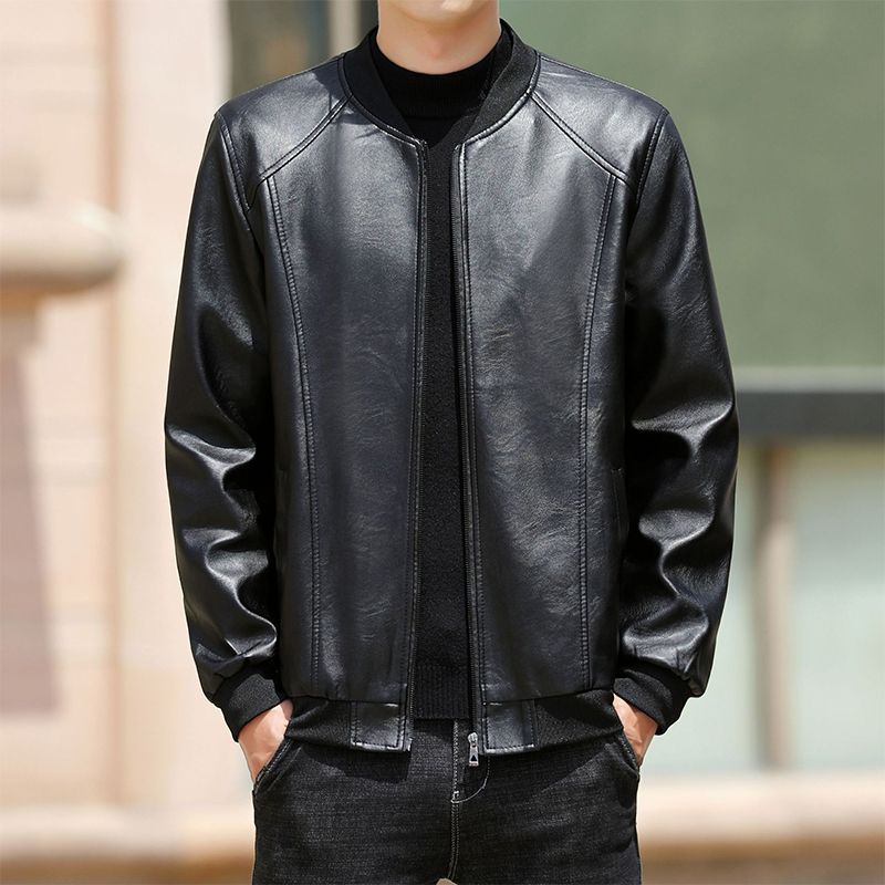 SXCHEN Men's Jacket High Quality Men PU Leather Motorbike Jacket Fashion Slim Fit  Coat Convenient Long Sleeve Stand Collar Neck Casual Boy Overcoat Black Trench Coats Parties Top Clubs Business Work