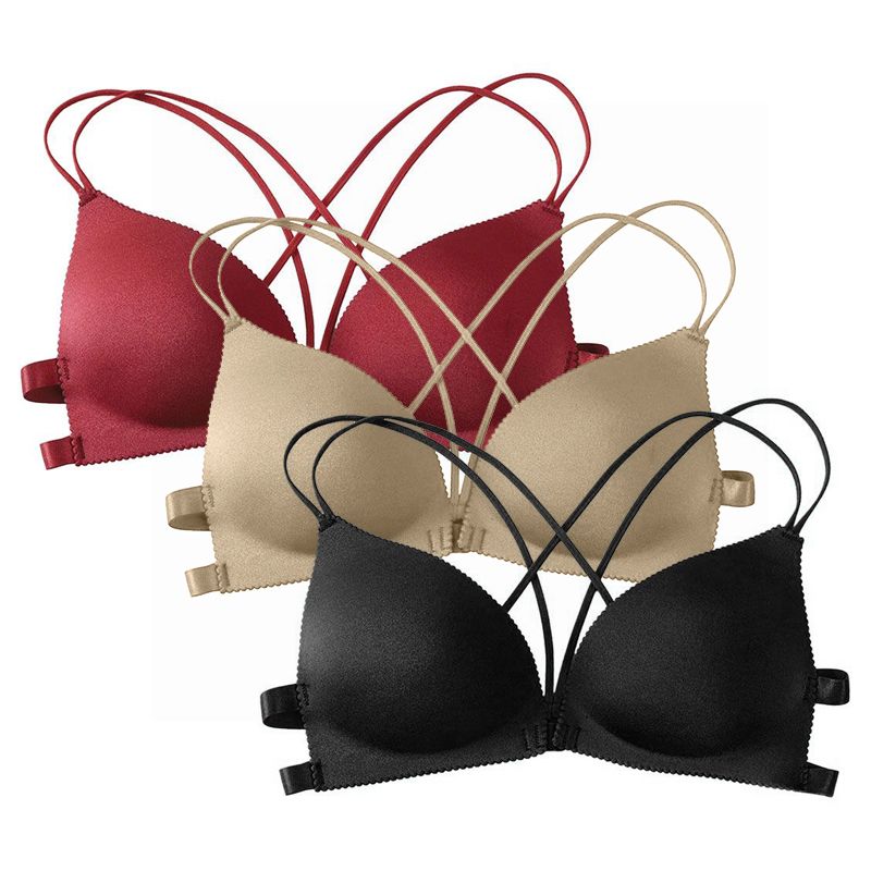 SXCHEN Women's Clothing Lingerie Bras [3 pieces] Triangular cup multi-color sponge pad one-size-fits-all chest wrap bra without steel ring strap palm rest bra