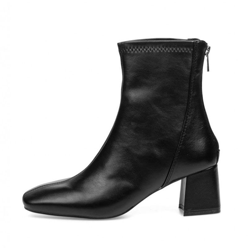 SXCHEN Women's Shoes Boots High Quality Ankle Bootie Martin Boots Square Toe Zipper Short Boots Women'S Thick Heel Mid Heel Boots Non-slip Ladies Shoe Simple Girls Fashion Thick Soles Mom Shoes