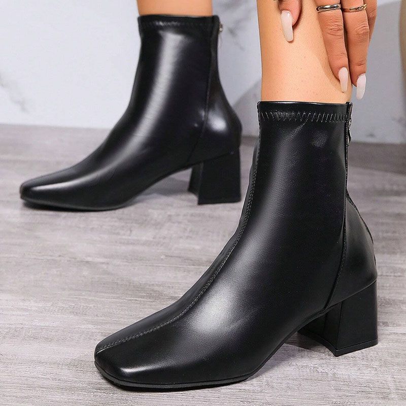 SXCHEN Women's Shoes Boots High Quality Ankle Bootie Martin Boots Square Toe Zipper Short Boots Women'S Thick Heel Mid Heel Boots Non-slip Ladies Shoe Simple Girls Fashion Thick Soles Mom Shoes