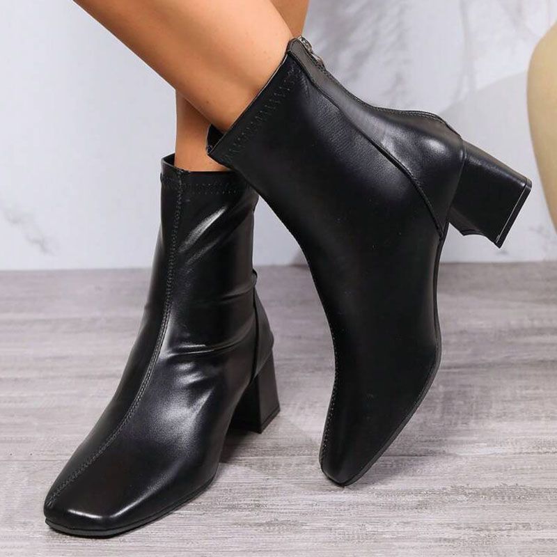 SXCHEN Women's Shoes Boots High Quality Ankle Bootie Martin Boots Square Toe Zipper Short Boots Women'S Thick Heel Mid Heel Boots Non-slip Ladies Shoe Simple Girls Fashion Thick Soles Mom Shoes
