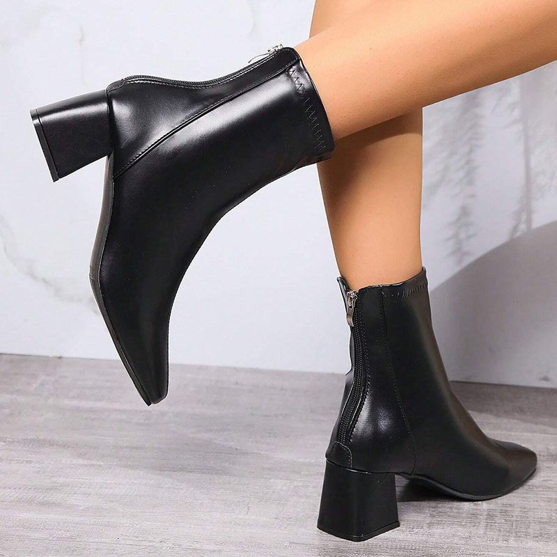 SXCHEN Women's Shoes Boots High Quality Ankle Bootie Martin Boots Square Toe Zipper Short Boots Women'S Thick Heel Mid Heel Boots Non-slip Ladies Shoe Simple Girls Fashion Thick Soles Mom Shoes