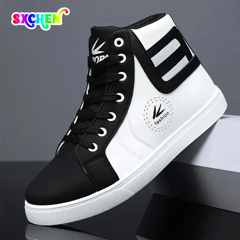 SXCHEN Men's Shoes Boots Ankle Bootie High-Top Shoes Korean Style Trendy Sneakers Student Sports Casual Shoes  Youth Trendy Shoes Sports Shoes Short Boots