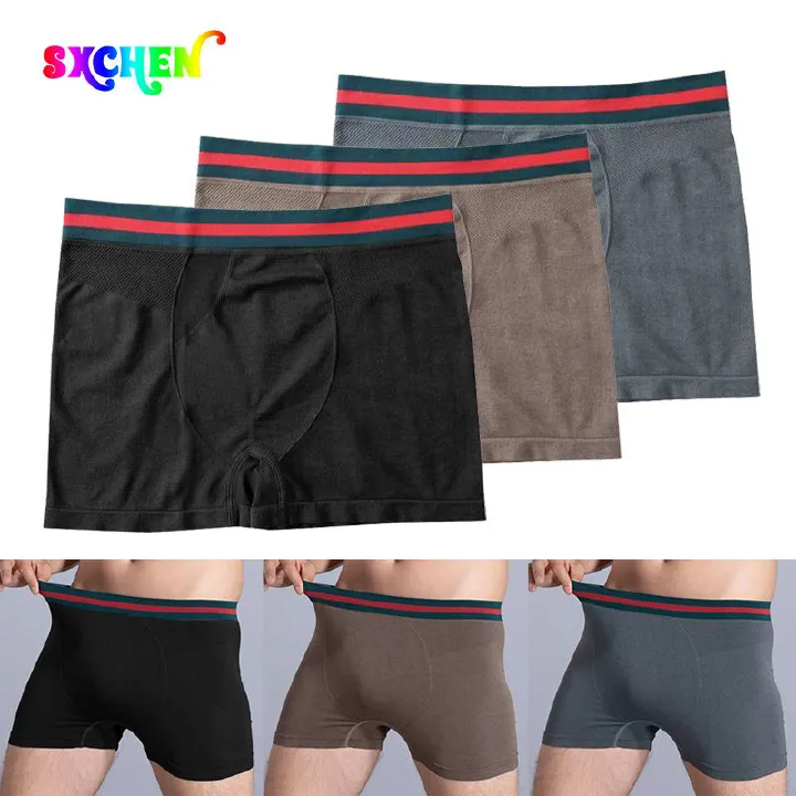 SXCHEN Men's Underwear Boxer Briefs 【3-Pack】New Seamless Mid-Waist Cotton Trousers And Boxer Briefs With U-Convex Design Underwear Boxer Briefs