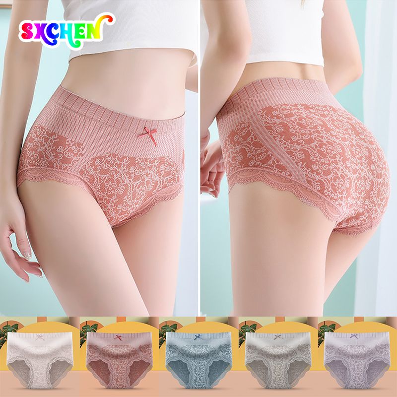 SXCHEN Women's Clothing Lingerie Panties【5-Pack】Mid-Waist Underwear Seamless Palace Bow Tummy Control Butt Lifting Briefs Panties