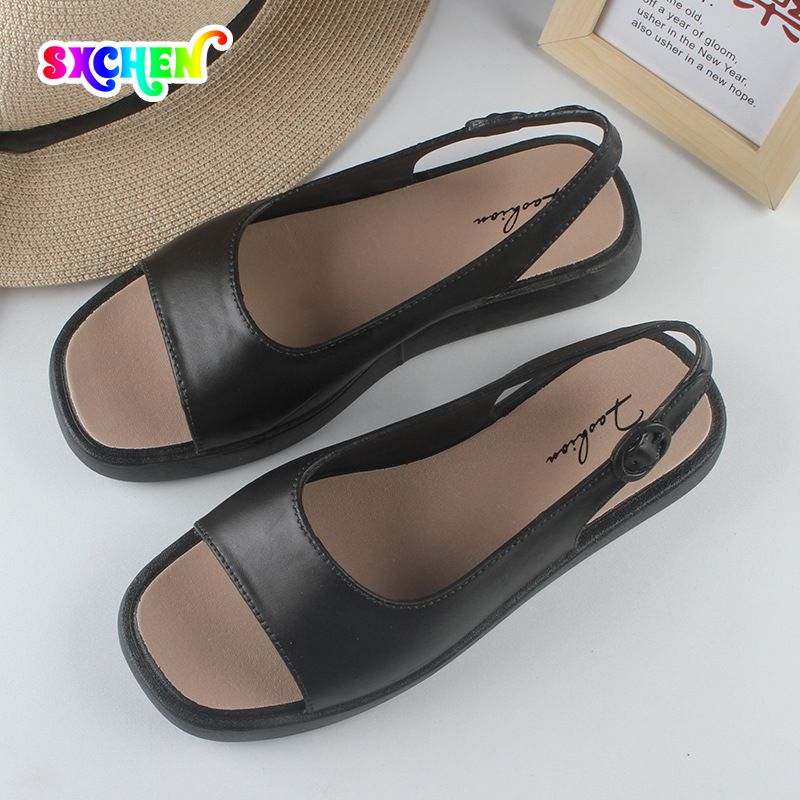SXCHEN New Women's Shoes Sandals Flats Sandals External Wear Roman Sandals New Non-Slip Open Toe Soft Sole Comfortable Waterproof Mother's Casual Flat Shoes Adult Sandals Fashion Simple Maternity Shoe