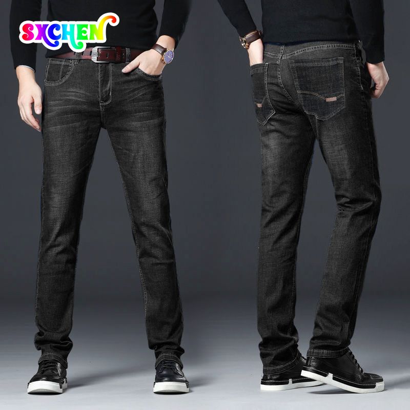 SXCHEN Men Clothing Pants Jeans Stretch Thin Jeans, Loose Straight Elastic Trousers, Business Trousers, Work Casual, Versatile Men Trousers  Jeans