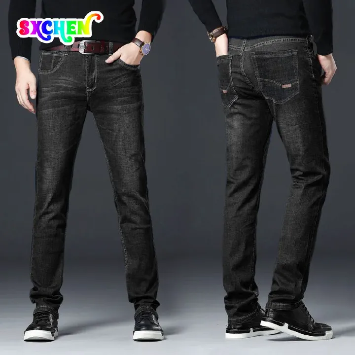 SXCHEN Men Clothing Pants Jeans Stretch Thin Jeans, Loose Straight Elastic Trousers, Business Trousers, Work Casual, Versatile Men Trousers  Jeans