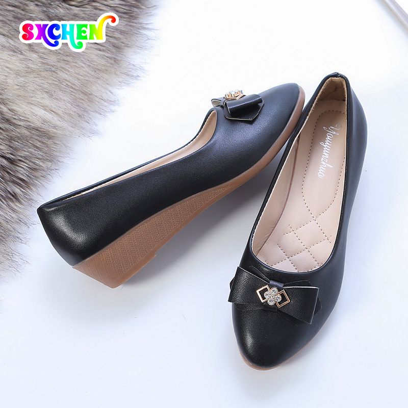 SXCHEN Women's Shoes Heels Fashionable Round Toe Wedge Fashion Casual Large Size Women Shallow Mouth Bow Single Shoes High Ladies Shoes Girls Black School Fashion Comfort Mam Anti-slip