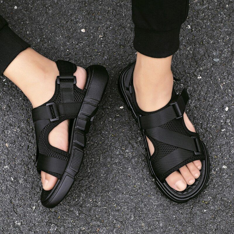 SXCHEN SXCHEN Men's Shoes Sandals Fashionable Casual Open-Toe Breathable Beach Velcro Slip-On Beach Shoes Sandals