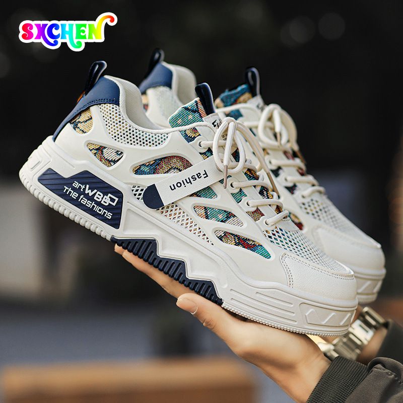 SXCHEN Men's Shoes Sneakers New Breathable And Versatile Sneakers, National Trend, Lightweight Mesh Sneakers, Casual White Shoes, Sneakers Sports Shoes